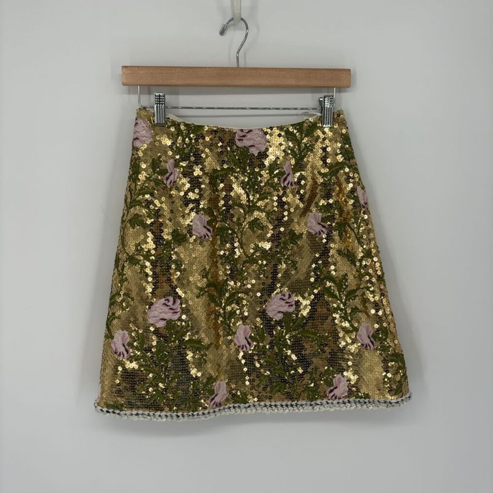 Giambattista Valli Gold Sequin Skirt Floral Embellishment